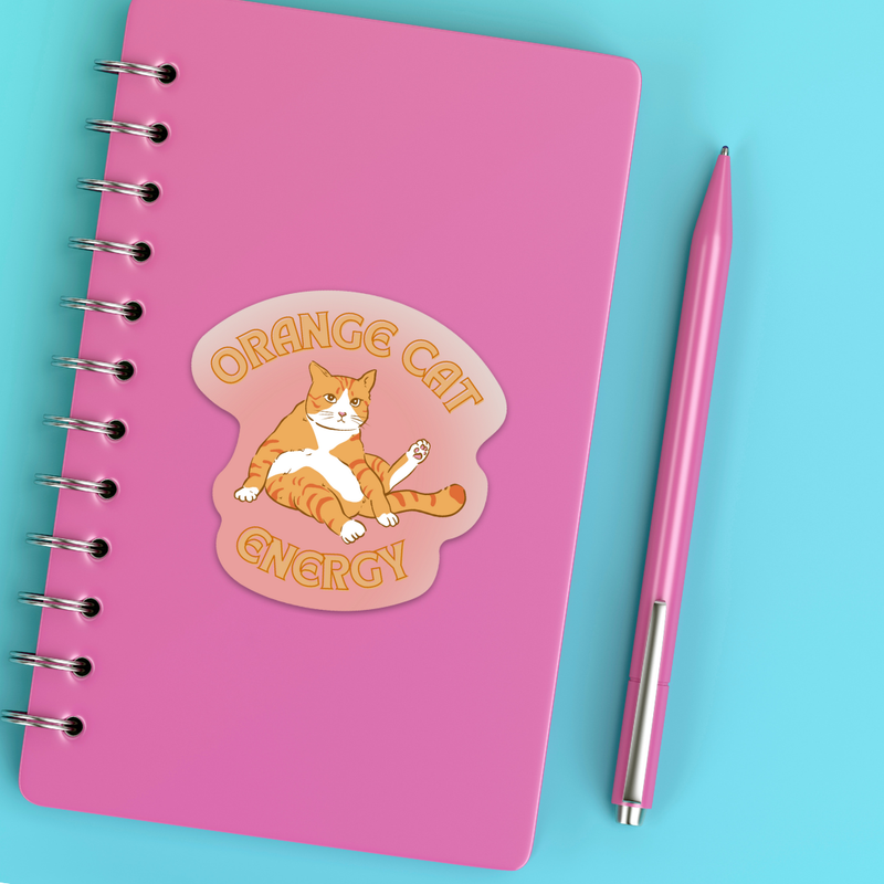 Orange Cat Energy Glossy Die Cut Vinyl Sticker