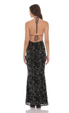 Sequin Plunging Floral Maxi Dress