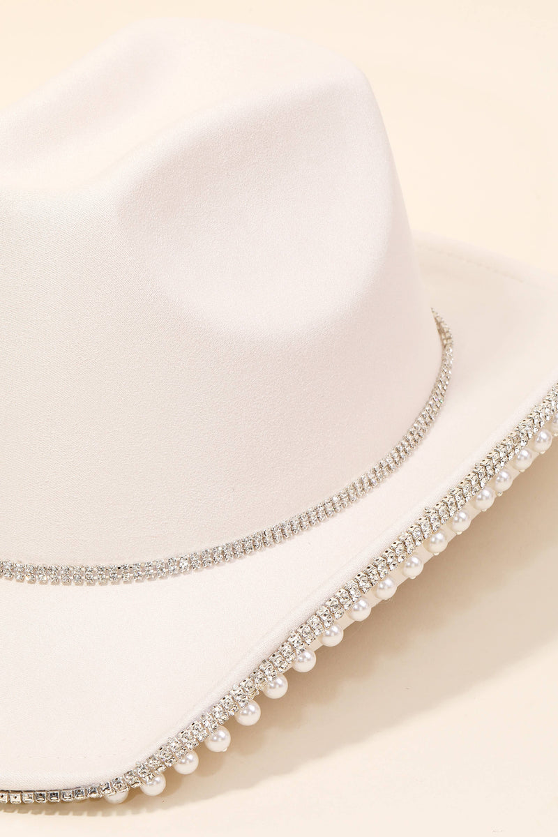 Rhinestone Pearl Trim Cowboy Hat