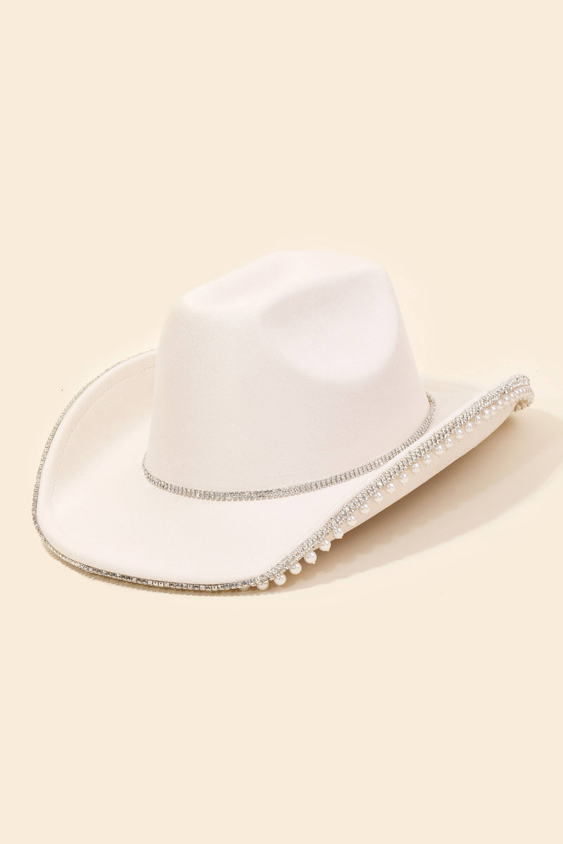 Rhinestone Pearl Trim Cowboy Hat