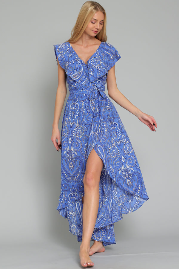 Blue Ruffle High Low Dress