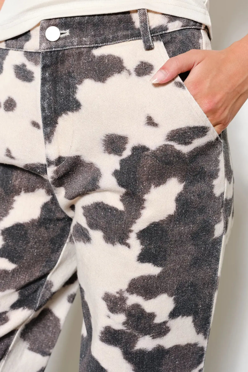 Cow Print Twill Pants