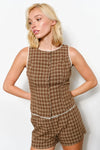 Gingham Button Front Vest