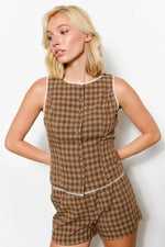 Gingham Button Front Vest