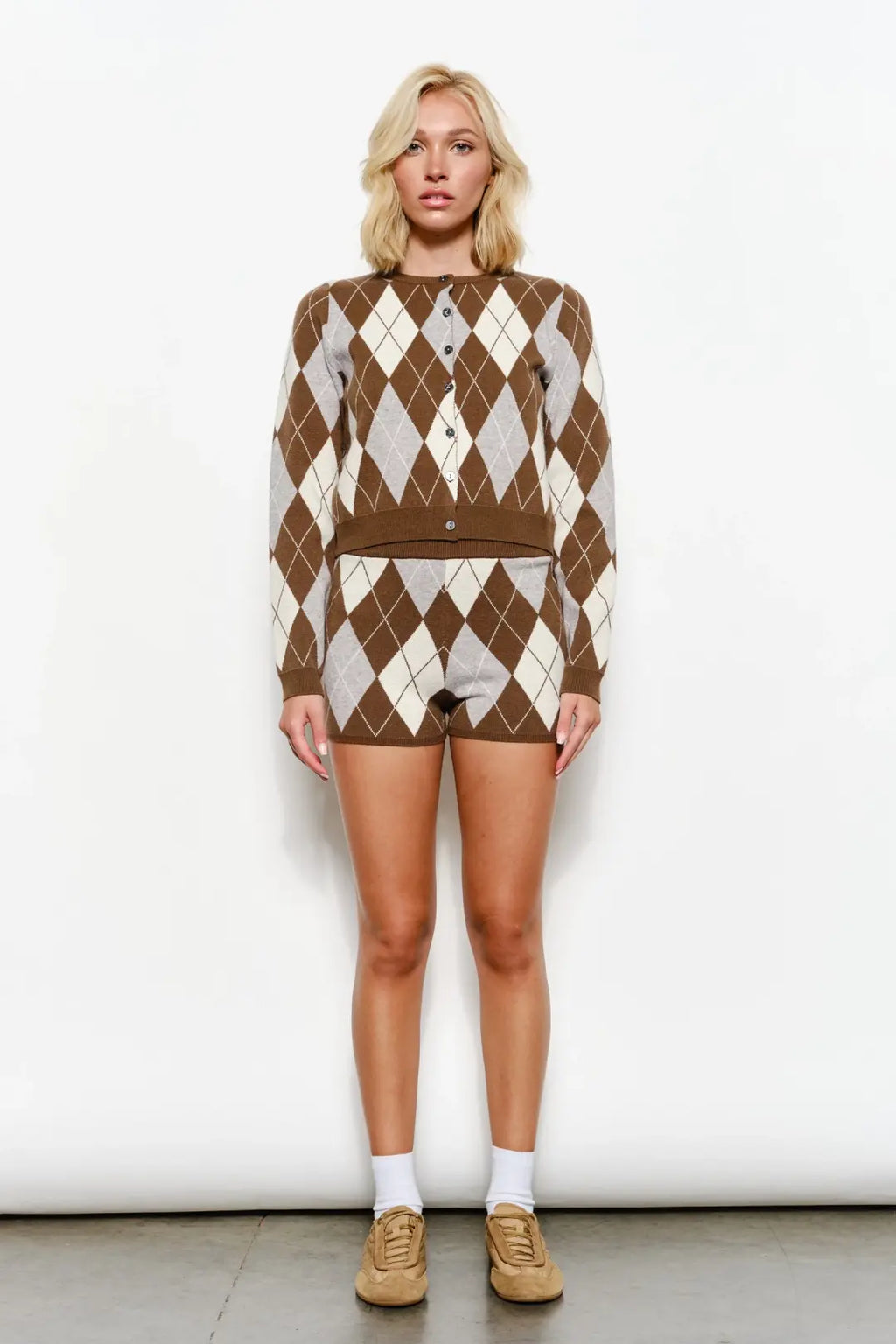 Olive Argyle Knit Shorts