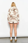 Cream w/Brw Floral Hoodie Sweatshirt