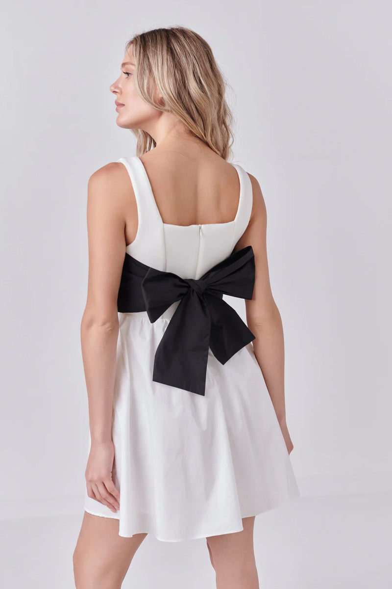 White Dress w/ Black Back Bow