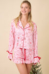 Pink Christmas Pajama Set with Red Trim – Holiday Loungewear