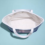 Terry Stripe Print and Anchor Patched Large Size Beach Tote