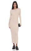 Ribbed Open Back Cream Dress