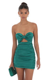 Green Satin Bow Strapless Dress
