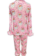 Santa Print Pajama Set with Feather Cuffs