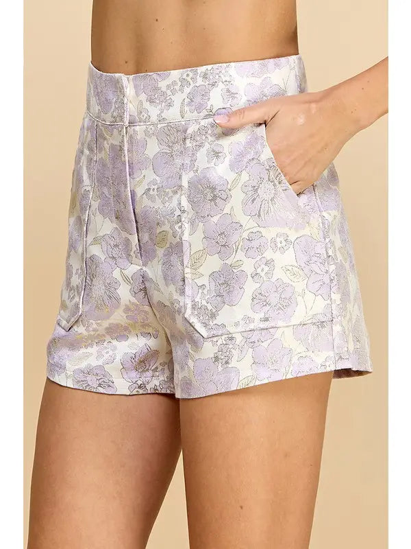 High Waisted Textured Floral Shorts