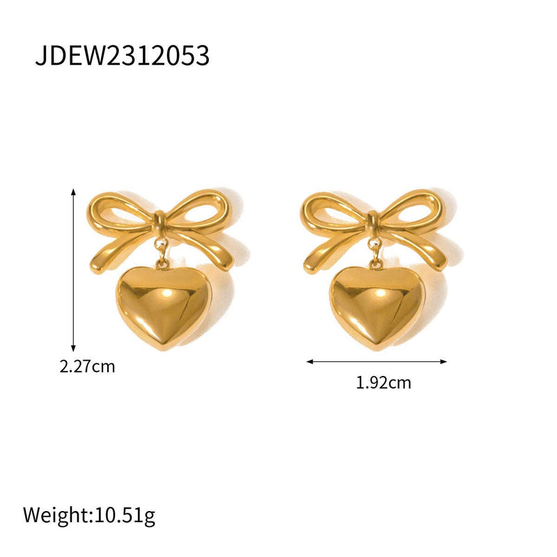 Gold Stainless Steel Love Pendant Drop Earrings