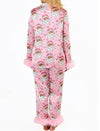 Santa Print Pajama Set with Feather Cuffs