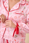 Pink Christmas Pajama Set with Red Trim – Holiday Loungewear
