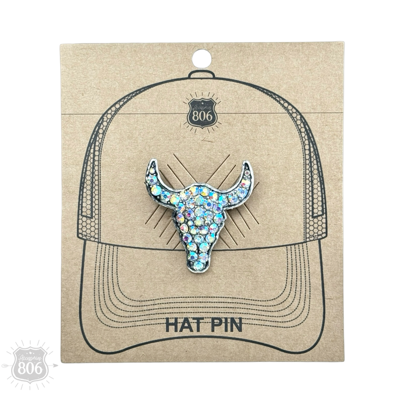 Rhinestone Cow Skull Hat Pin