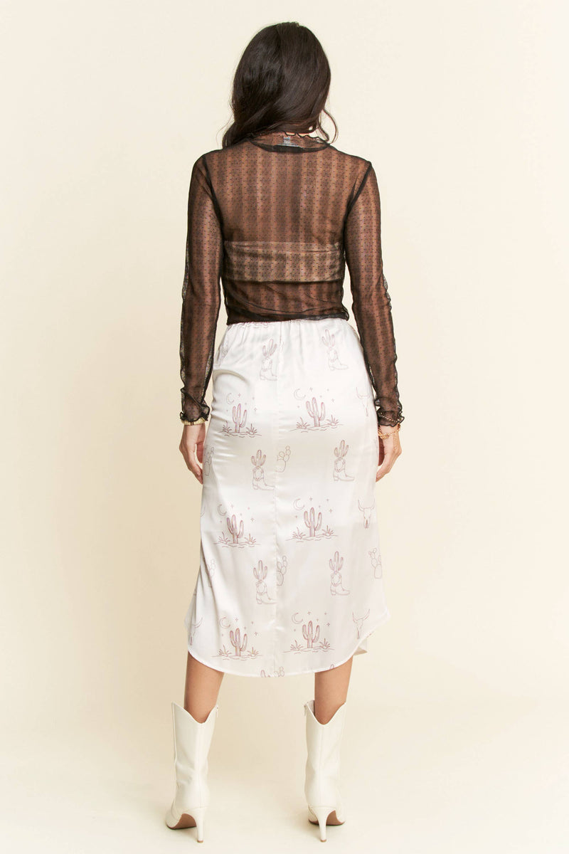 WESTERN CONVERSATIONAL PRINTED MIDI SKIRT