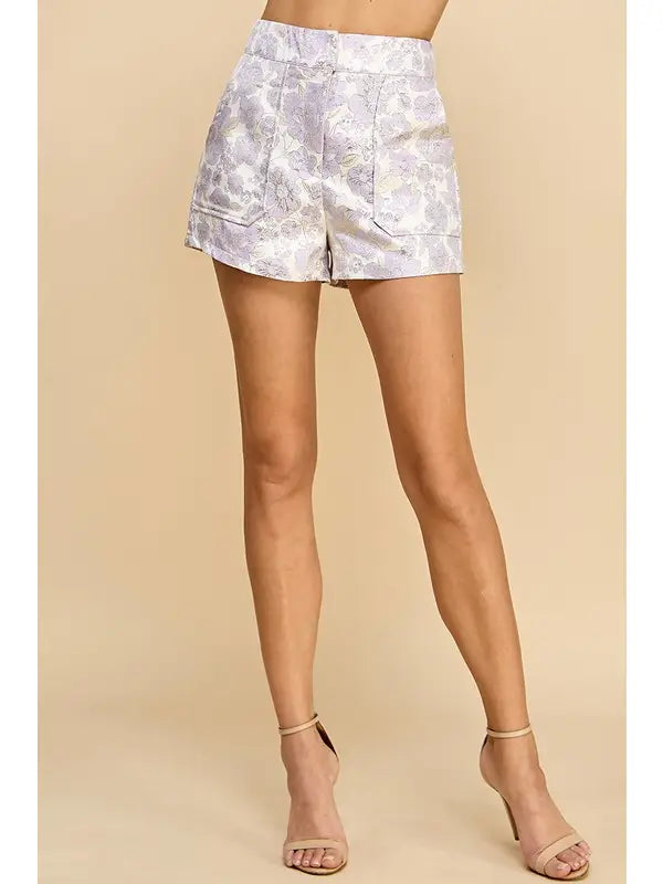 High Waisted Textured Floral Shorts