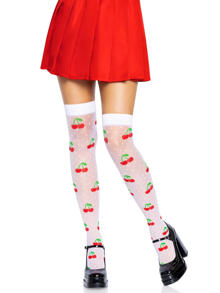Cherry White/Red Thigh Highs