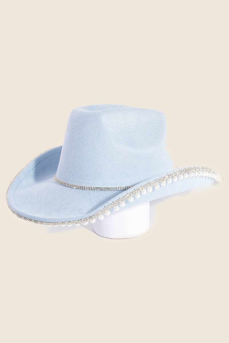 Rhinestone Pearl Trim Cowboy Hat