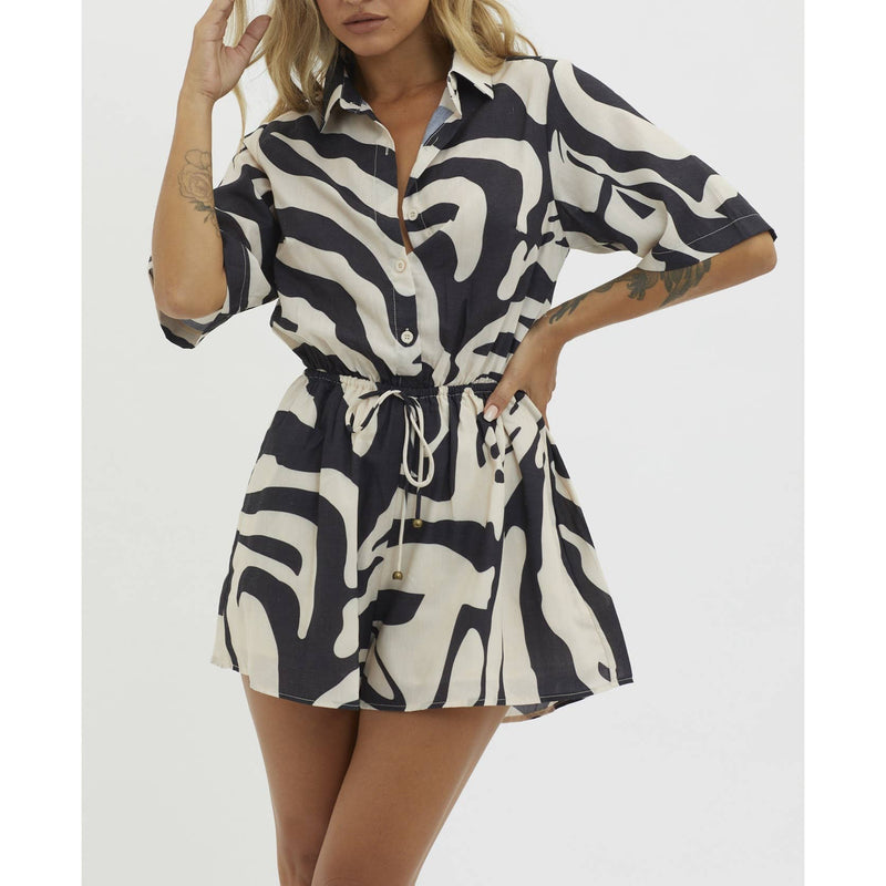 SHORT SLEEVE ZEBRA PRINT ROMPER