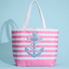 Terry Stripe Print and Anchor Patched Large Size Beach Tote