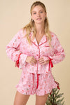 Pink Christmas Pajama Set with Red Trim – Holiday Loungewear