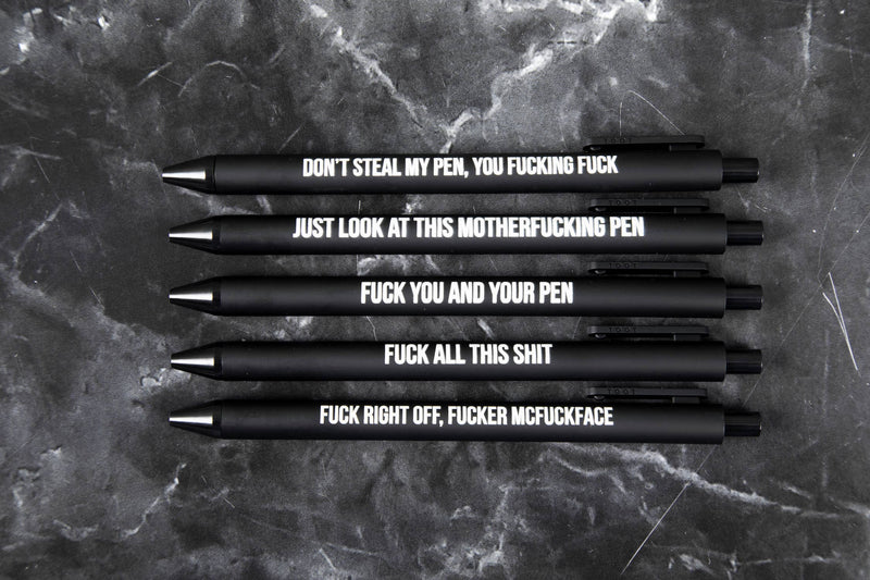 Sweary Fuck Pens Cussing Pen Gift Set - 5 Black Gel Pens