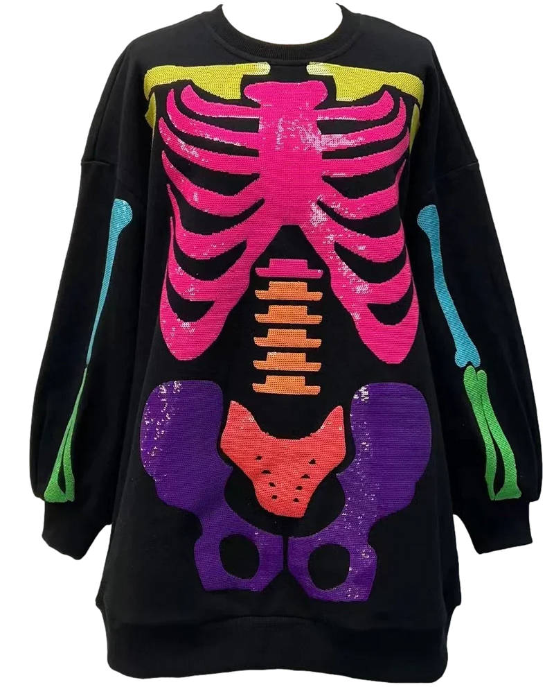 Black Rainbow Skeleton Sweater Dress