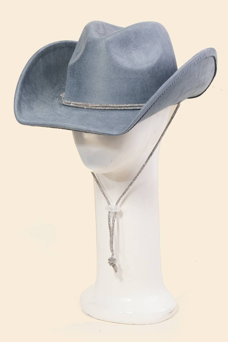 Rhinestone Rope Strap Cowboy Hat