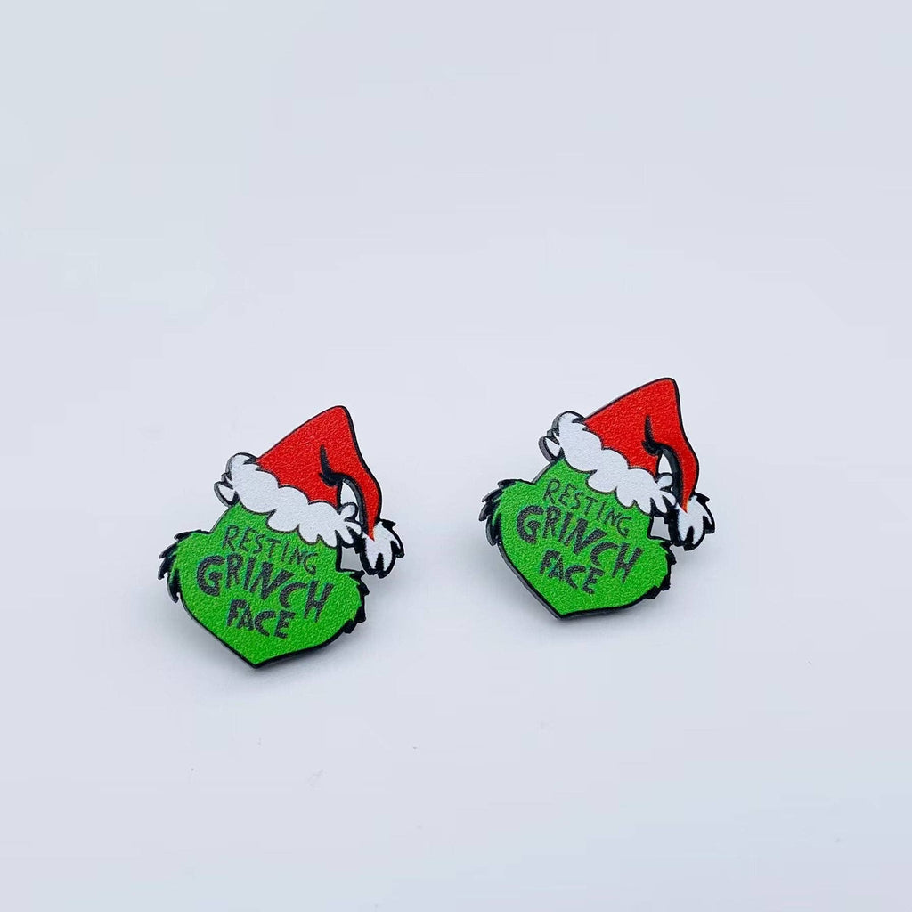 Resting Grinch Face Acrylic Earrings