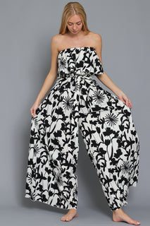 Black and White Tube Belted Jumpsuit