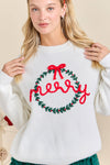 Merry Wreath Knit Sweater with Red Bow – Holiday Pullover