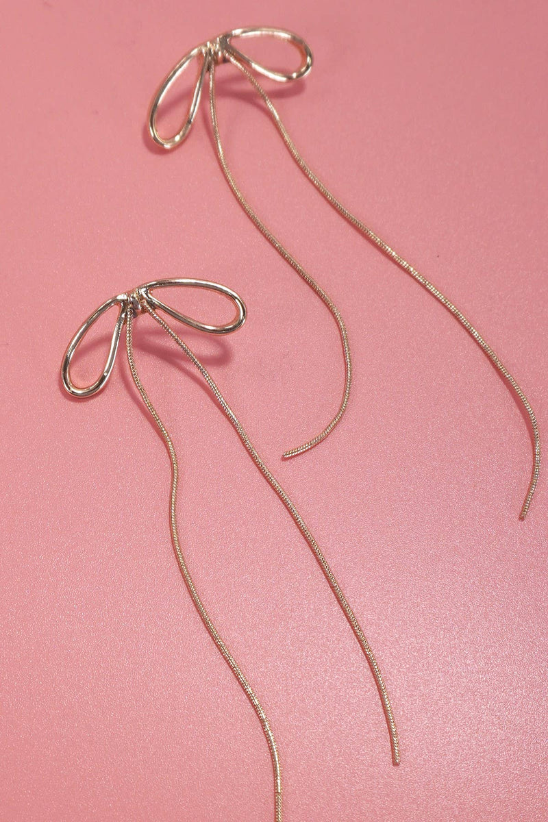 Long Drop Snake Chain Bow Earrings