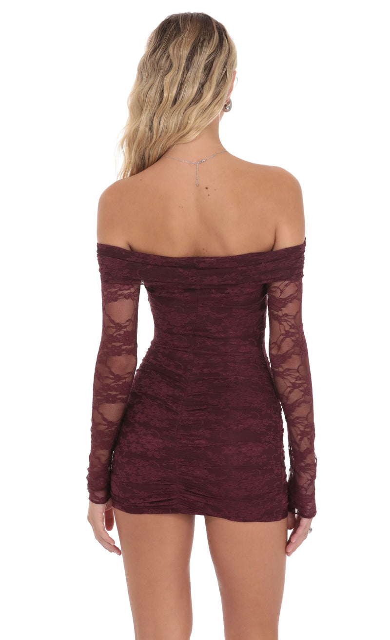 Burgundy Off Shoulder Lace Mini Dress