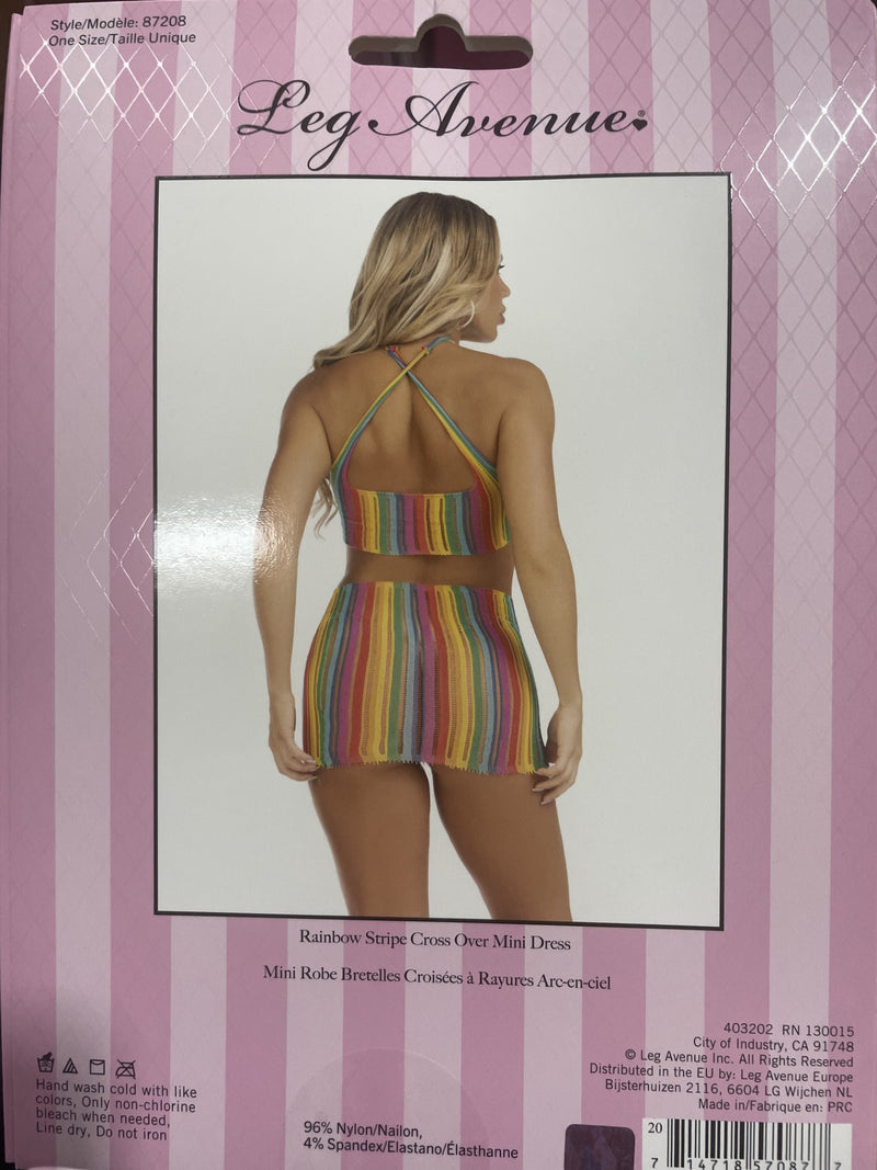 Rainbow Stripe Cross Over Mini Dress