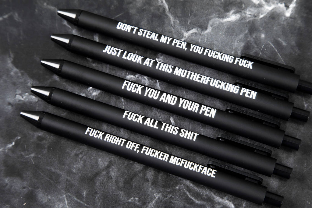 Sweary Fuck Pens Cussing Pen Gift Set - 5 Black Gel Pens