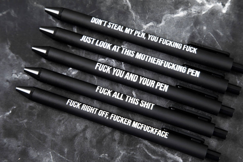 Sweary Fuck Pens Cussing Pen Gift Set - 5 Black Gel Pens