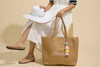 Sea Blessed Embroidered Raffia Tote Bag with Tassel Charm