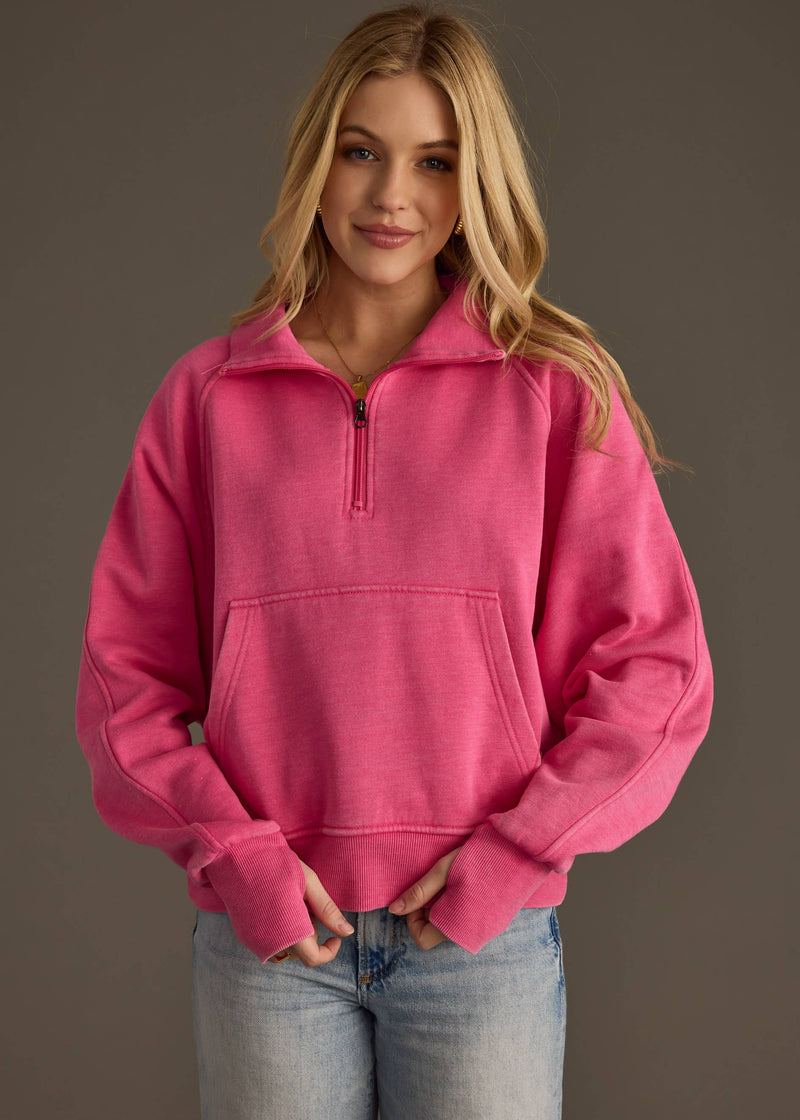 Bright Pink Quarter Zip Sweatshirt