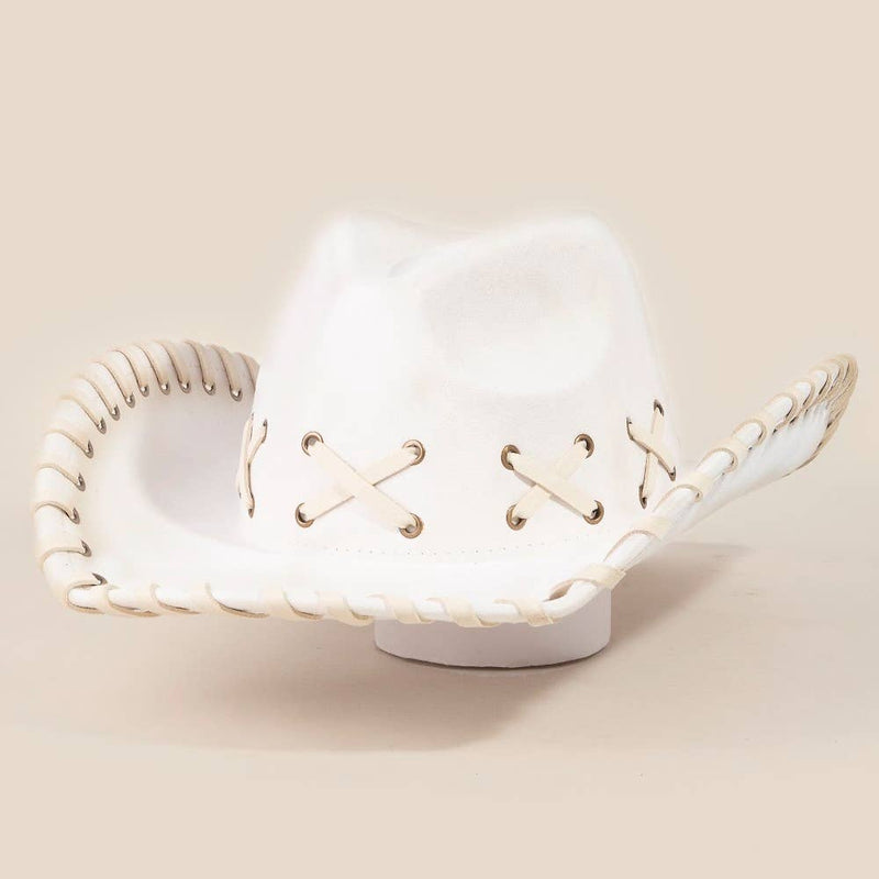 Braided Brim Faux Suede Cowboy Hat