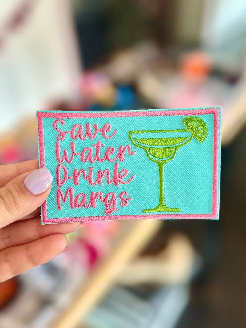 Save Water Drink Margs Jumbo Iron on Trucker Hat Patch