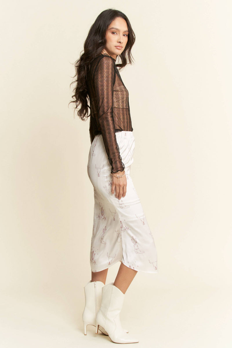 WESTERN CONVERSATIONAL PRINTED MIDI SKIRT