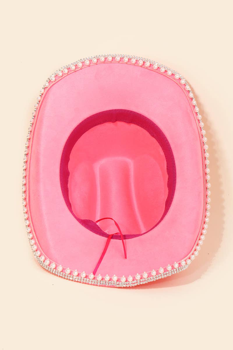 Rhinestone Pearl Trim Cowboy Hat