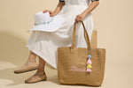 Sea Blessed Embroidered Raffia Tote Bag with Tassel Charm