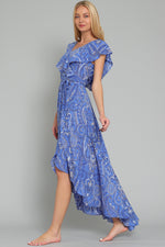 Blue Ruffle High Low Dress