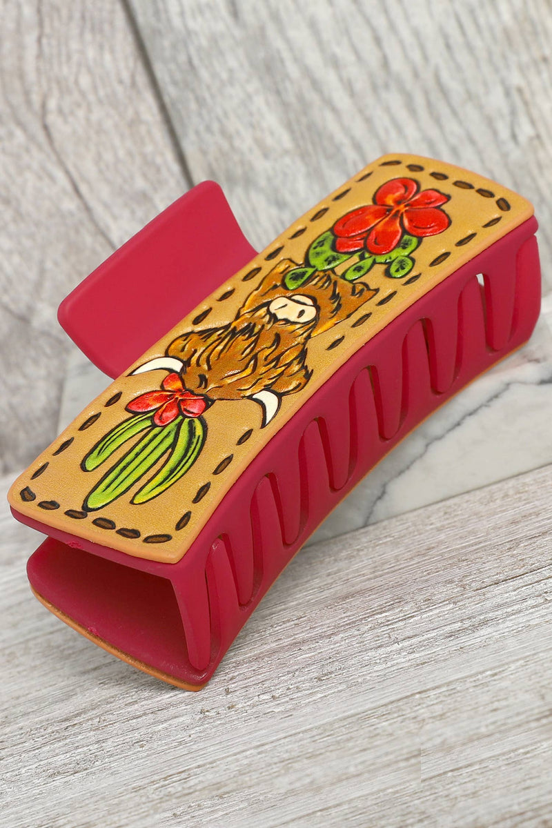 Western Highland Cow Faux Leather Hair Clip