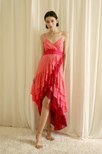 Coral/ Hot Pink Ruffle Maxi Dress