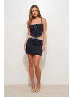 Navy Lace Trim Mini Skirt